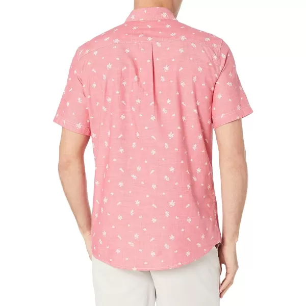 Amazon Essentials Mens RegularFit ShortSleeve Poplin ShirtRed ChambrayLeaf Print
