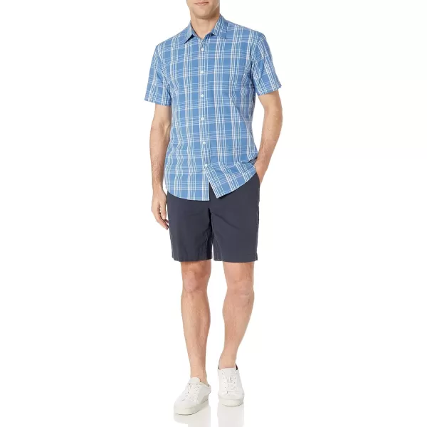 Amazon Essentials Mens RegularFit ShortSleeve Poplin ShirtRegular Fit Aqua Blue Checked