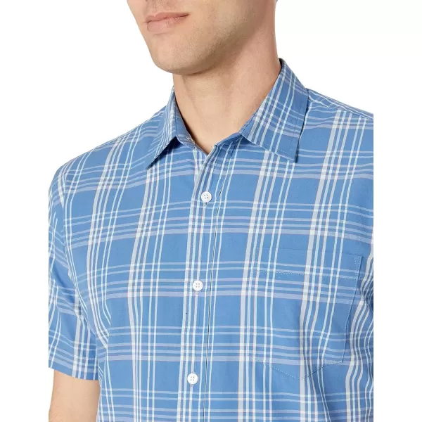 Amazon Essentials Mens RegularFit ShortSleeve Poplin ShirtRegular Fit Aqua Blue Checked