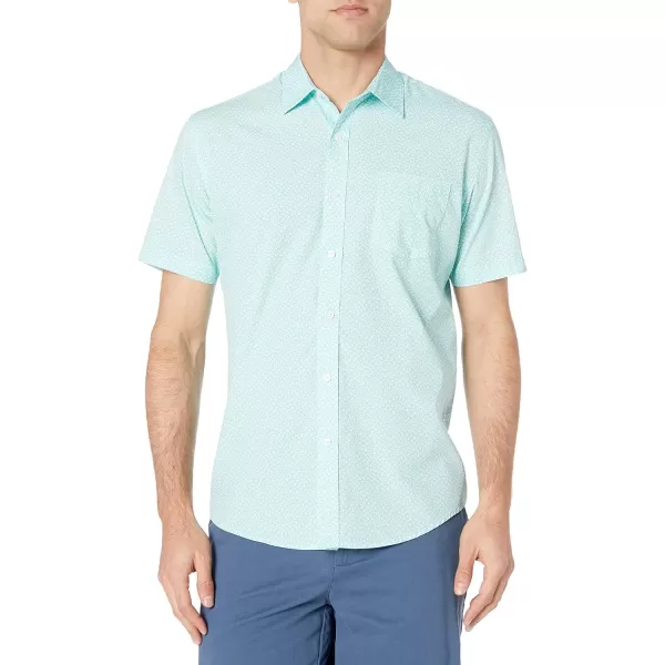 Amazon Essentials Mens RegularFit ShortSleeve Poplin ShirtRegular Fit Aqua Blue Leaf Print