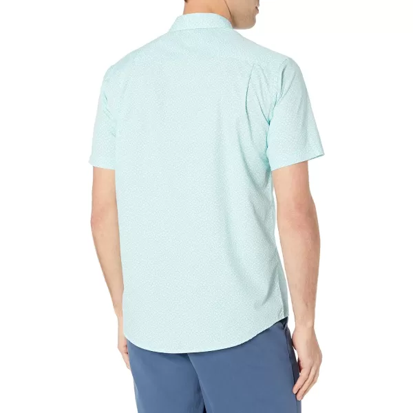 Amazon Essentials Mens RegularFit ShortSleeve Poplin ShirtRegular Fit Aqua Blue Leaf Print