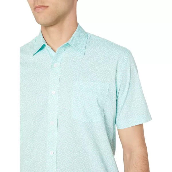 Amazon Essentials Mens RegularFit ShortSleeve Poplin ShirtRegular Fit Aqua Blue Leaf Print