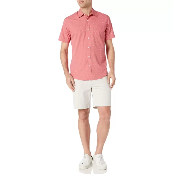 Amazon Essentials Mens RegularFit ShortSleeve Poplin ShirtRegular Fit Coral Pink White Dots