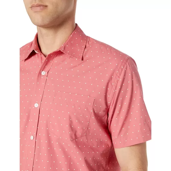 Amazon Essentials Mens RegularFit ShortSleeve Poplin ShirtRegular Fit Coral Pink White Dots