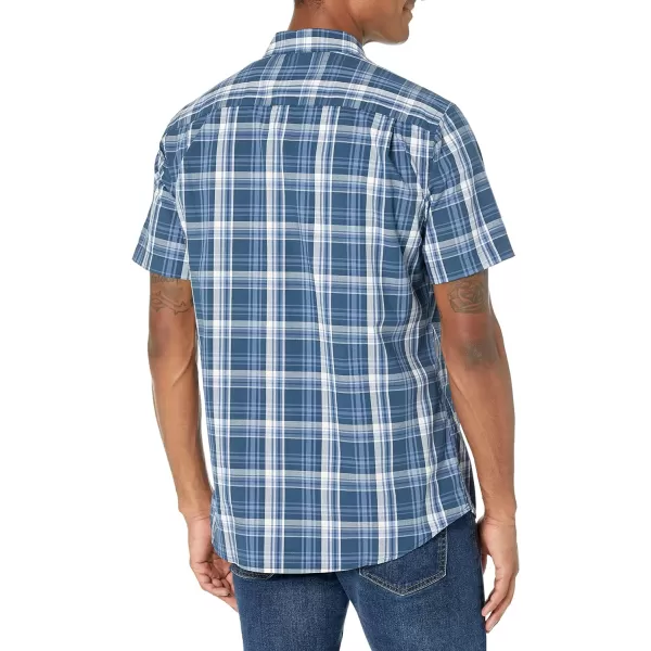 Amazon Essentials Mens RegularFit ShortSleeve Poplin ShirtRegular Fit Navy Medium Plaid