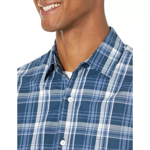 Amazon Essentials Mens RegularFit ShortSleeve Poplin ShirtRegular Fit Navy Medium Plaid