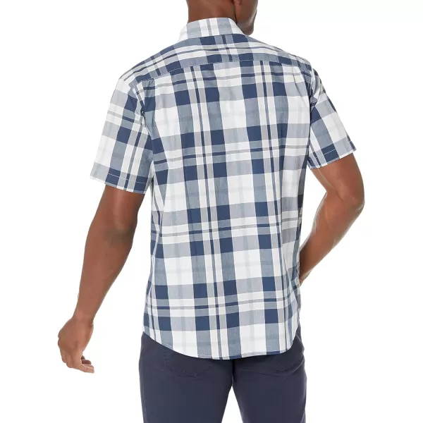 Amazon Essentials Mens RegularFit ShortSleeve Poplin ShirtRegular Fit Navy White Large Plaid