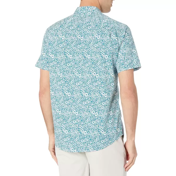 Amazon Essentials Mens RegularFit ShortSleeve Poplin ShirtTeal Blue Floral