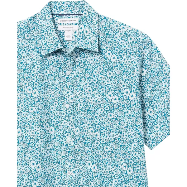 Amazon Essentials Mens RegularFit ShortSleeve Poplin ShirtTeal Blue Floral