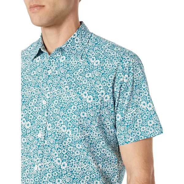 Amazon Essentials Mens RegularFit ShortSleeve Poplin ShirtTeal Blue Floral