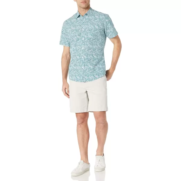 Amazon Essentials Mens RegularFit ShortSleeve Poplin ShirtTeal Blue Floral