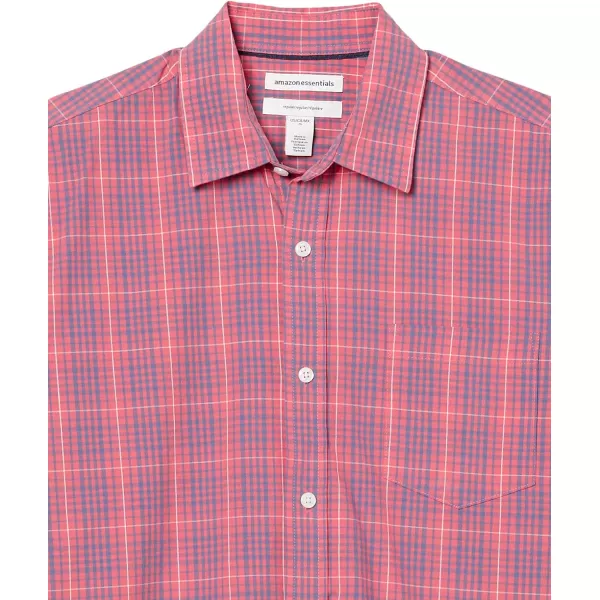 Amazon Essentials Mens RegularFit ShortSleeve Poplin ShirtWashed Red Plaid