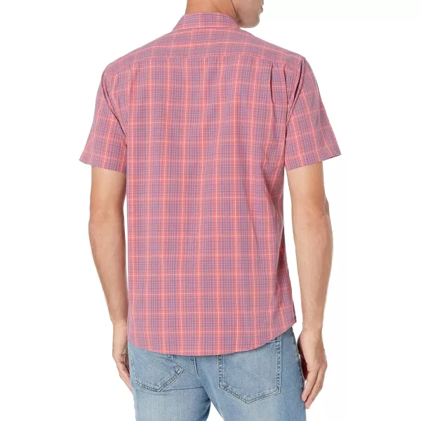 Amazon Essentials Mens RegularFit ShortSleeve Poplin ShirtWashed Red Plaid