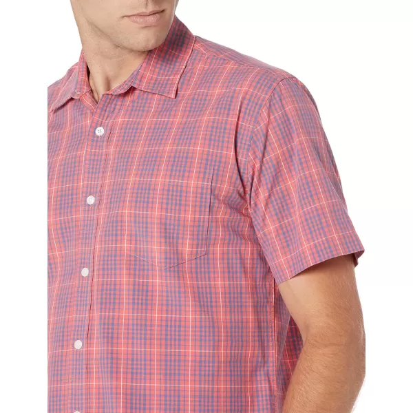 Amazon Essentials Mens RegularFit ShortSleeve Poplin ShirtWashed Red Plaid