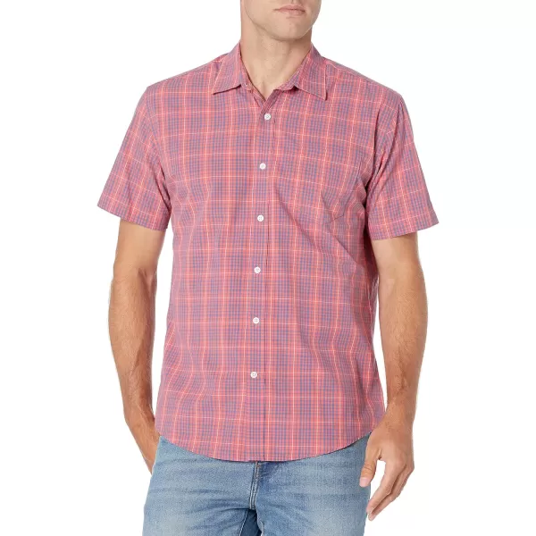 Amazon Essentials Mens RegularFit ShortSleeve Poplin ShirtWashed Red Plaid