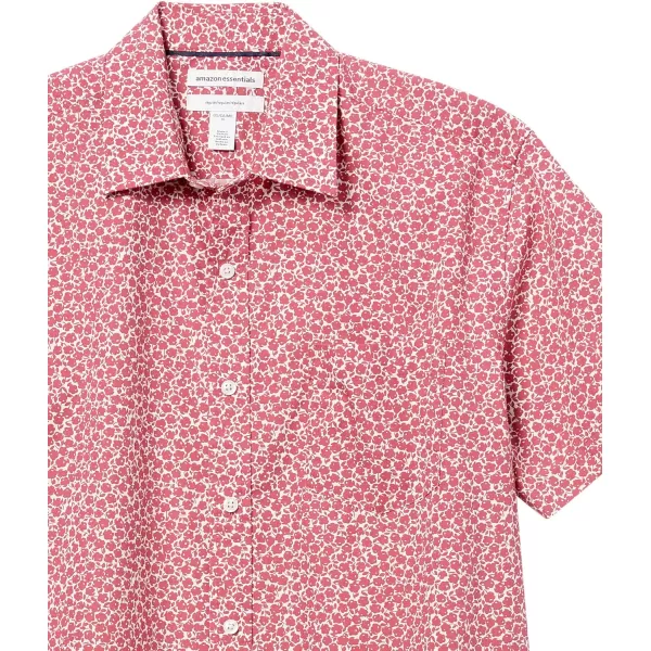 Amazon Essentials Mens RegularFit ShortSleeve Poplin ShirtWashed Red Roses