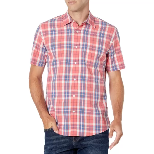 Amazon Essentials Mens RegularFit ShortSleeve Poplin ShirtWashed Red Windowpane