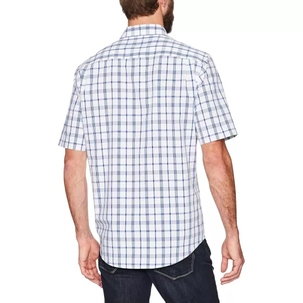 Amazon Essentials Mens RegularFit ShortSleeve Poplin ShirtWhiteBlue Plaid