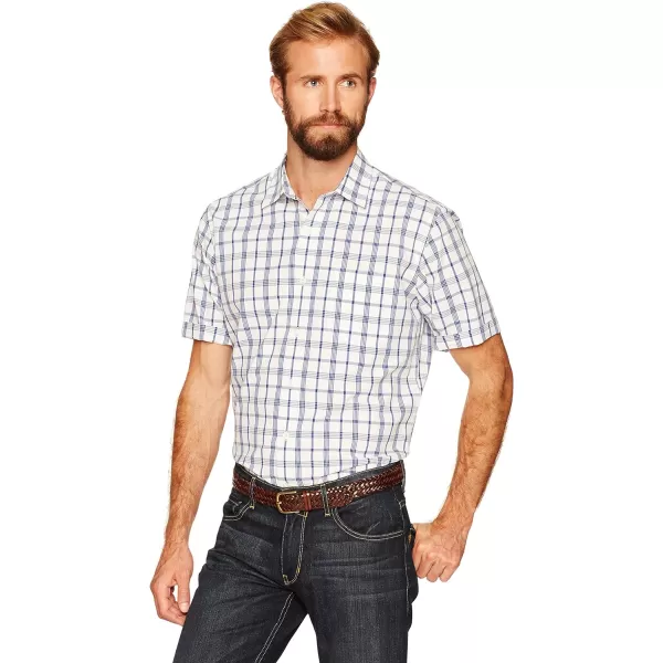 Amazon Essentials Mens RegularFit ShortSleeve Poplin ShirtWhiteBlue Plaid