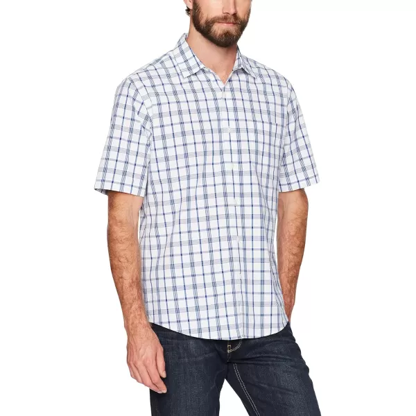 Amazon Essentials Mens RegularFit ShortSleeve Poplin ShirtWhiteBlue Plaid