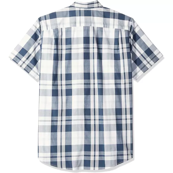 Amazon Essentials Mens RegularFit ShortSleeve Poplin ShirtWhiteNavy Large Plaid