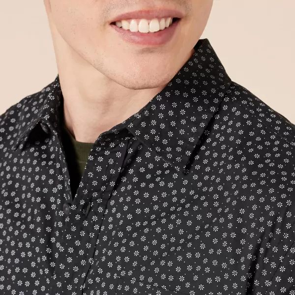 Amazon Essentials Mens RegularFit ShortSleeve Print ShirtBlack Floral