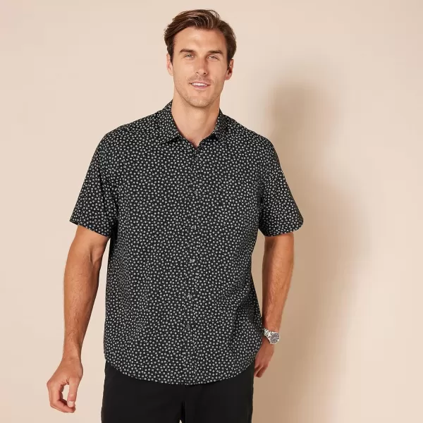 Amazon Essentials Mens RegularFit ShortSleeve Print ShirtBlack Floral