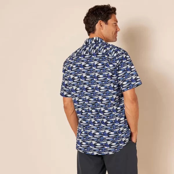 Amazon Essentials Mens RegularFit ShortSleeve Print ShirtBlue Fish