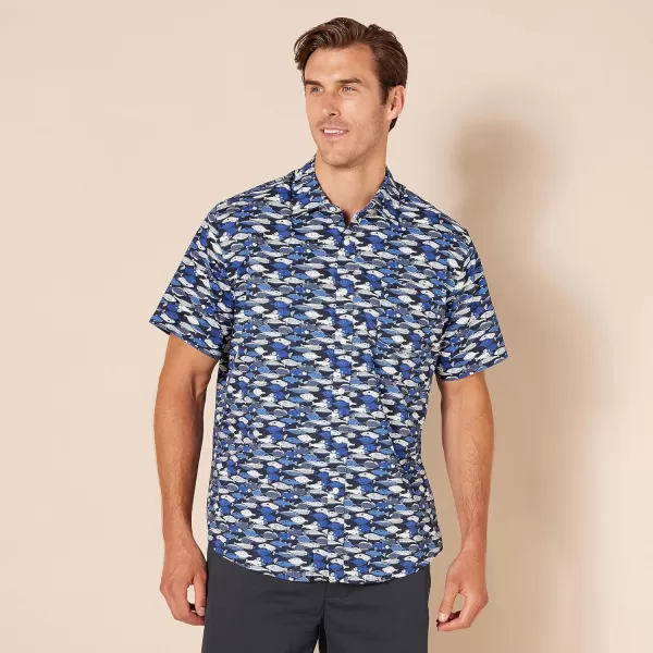 Amazon Essentials Mens RegularFit ShortSleeve Print ShirtBlue Fish