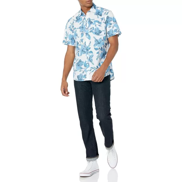 Amazon Essentials Mens RegularFit ShortSleeve Print ShirtBlue Floral Print