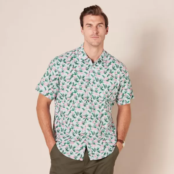 Amazon Essentials Mens RegularFit ShortSleeve Print ShirtFlamingo