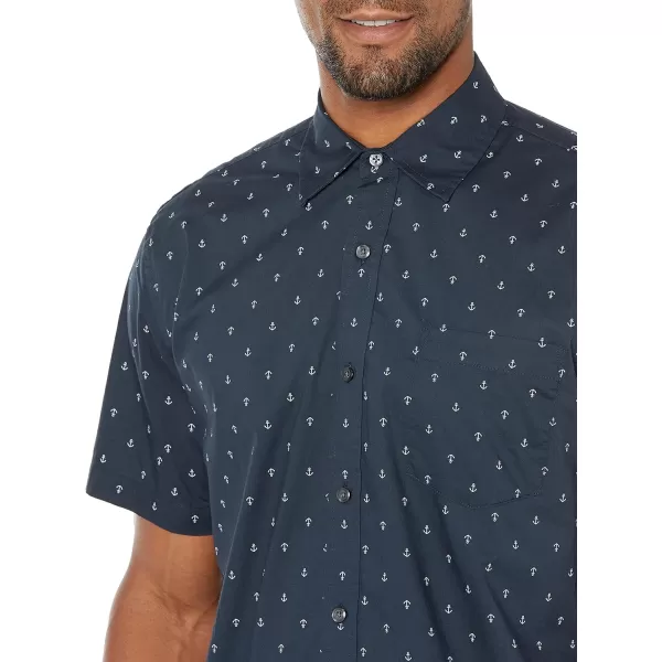 Amazon Essentials Mens RegularFit ShortSleeve Print ShirtNavy Anchor Print