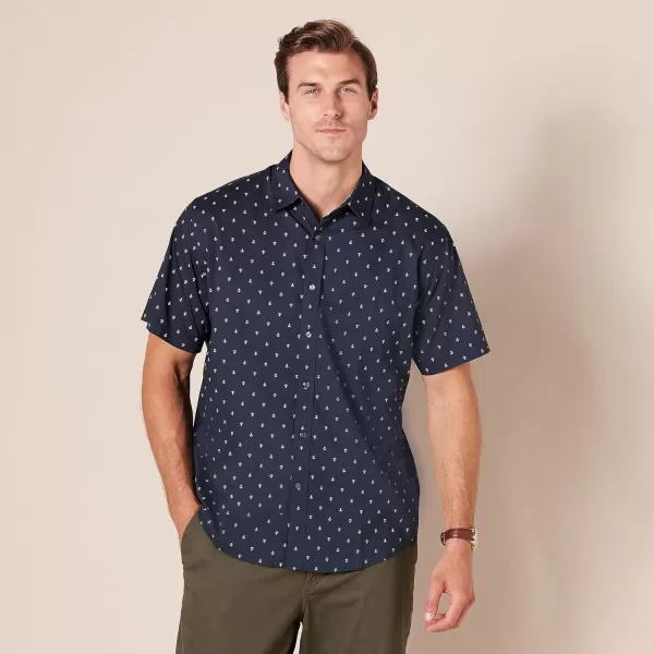 Amazon Essentials Mens RegularFit ShortSleeve Print ShirtNavy Anchor Print