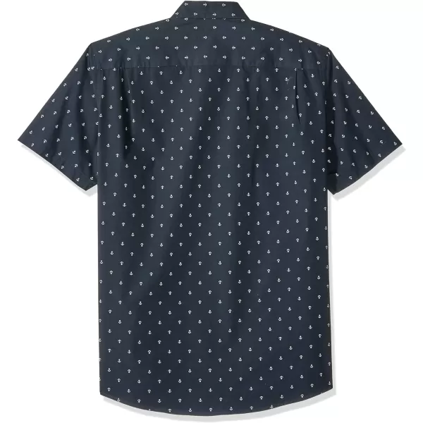 Amazon Essentials Mens RegularFit ShortSleeve Print ShirtNavy Anchor Print