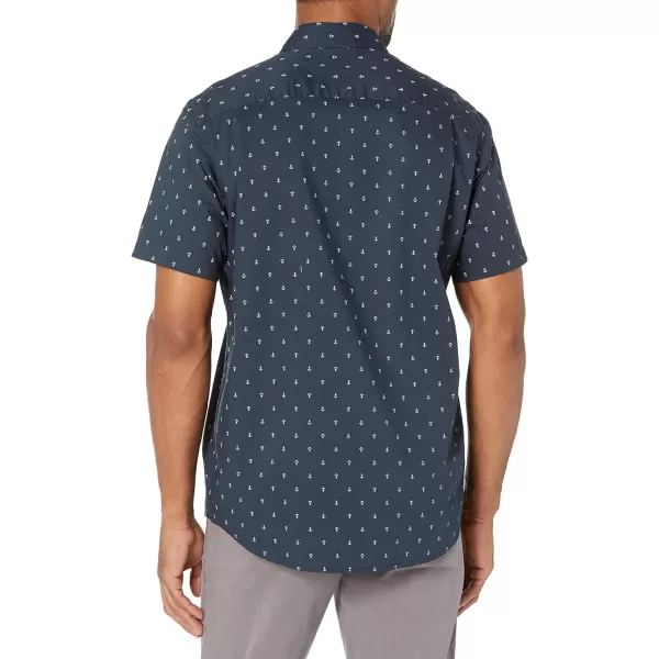 Amazon Essentials Mens RegularFit ShortSleeve Print ShirtNavy Anchor Print