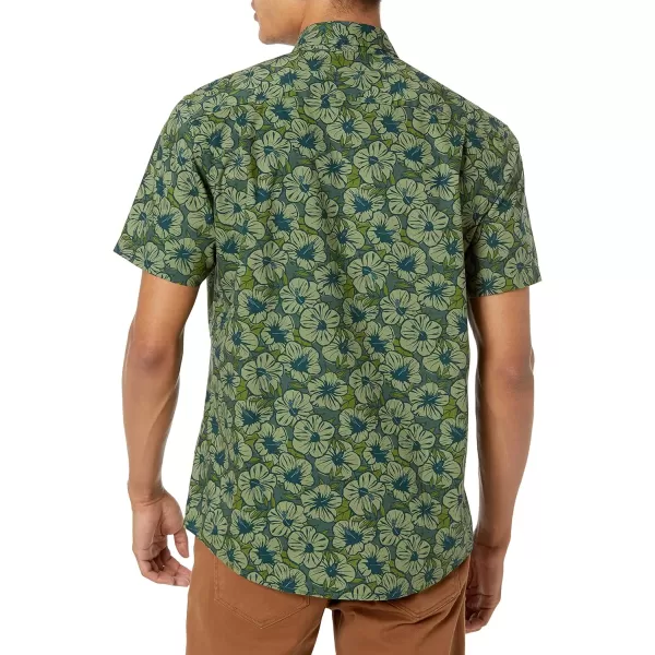 Amazon Essentials Mens RegularFit ShortSleeve Print ShirtOlive Flowers