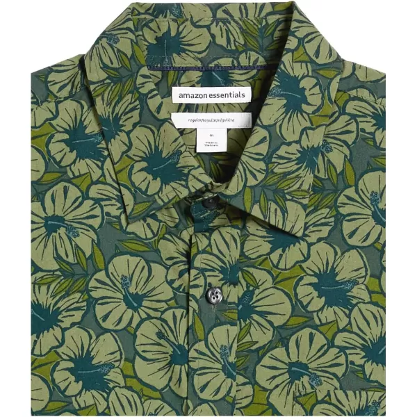 Amazon Essentials Mens RegularFit ShortSleeve Print ShirtOlive Flowers