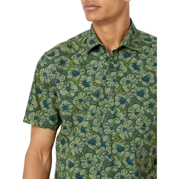 Amazon Essentials Mens RegularFit ShortSleeve Print ShirtOlive Flowers