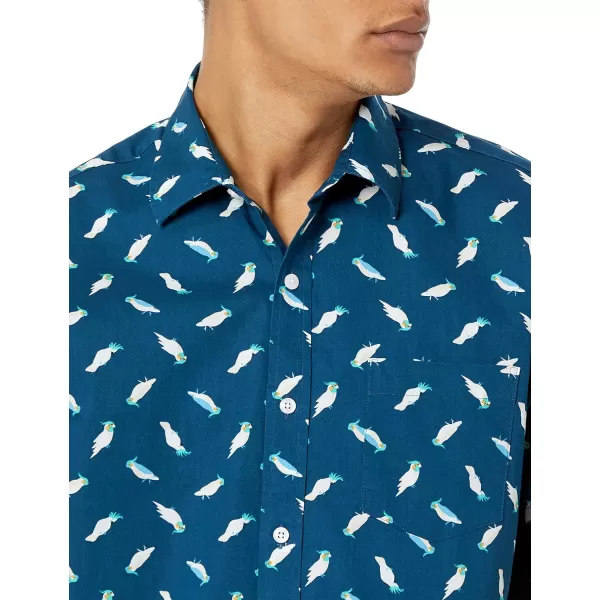 Amazon Essentials Mens RegularFit ShortSleeve Print ShirtTeal Blue Birds