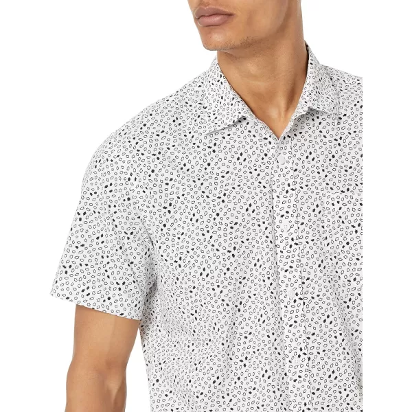 Amazon Essentials Mens RegularFit ShortSleeve Print ShirtWhiteNavy Geo Print