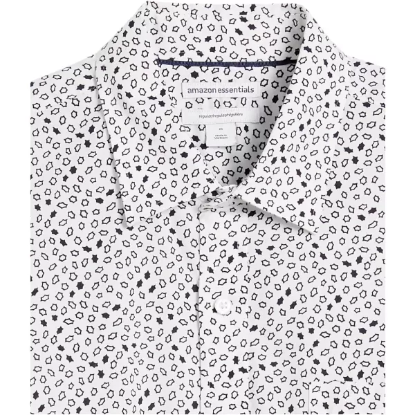 Amazon Essentials Mens RegularFit ShortSleeve Print ShirtWhiteNavy Geo Print