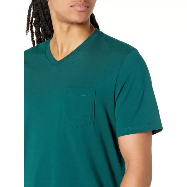 Amazon Essentials Mens RegularFit ShortSleeve VNeck Pocket TShirt Pack of 2Dark Green