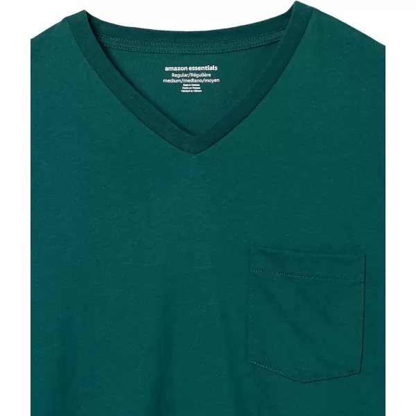 Amazon Essentials Mens RegularFit ShortSleeve VNeck Pocket TShirt Pack of 2Dark Green