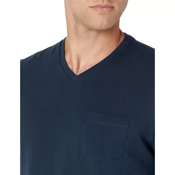 Amazon Essentials Mens RegularFit ShortSleeve VNeck Pocket TShirt Pack of 2Dark Navy