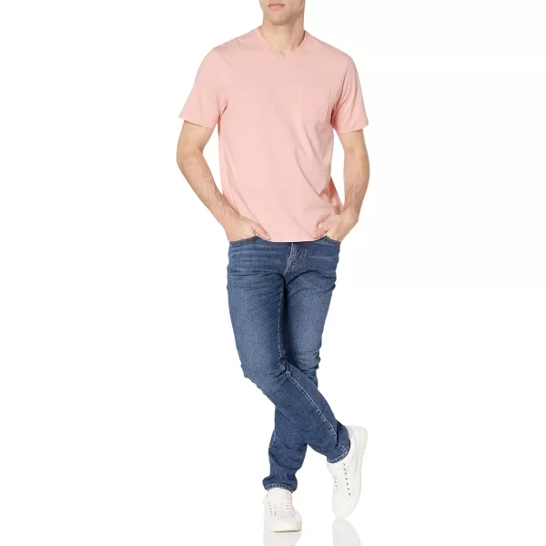 Amazon Essentials Mens RegularFit ShortSleeve VNeck Pocket TShirt Pack of 2Light PinkWhite