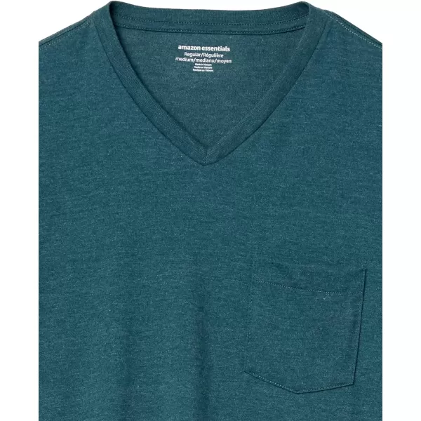 Amazon Essentials Mens RegularFit ShortSleeve VNeck Pocket TShirt Pack of 2Teal Blue