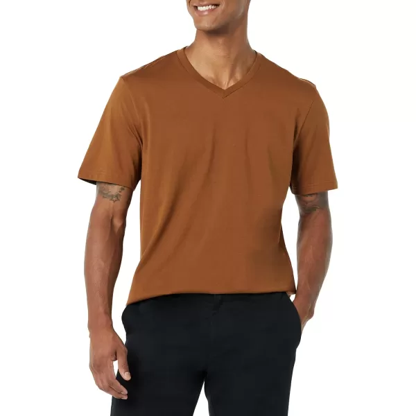 Amazon Essentials Mens RegularFit ShortSleeve VNeck TShirt Available in Big amp Tall Pack of 2BlackBrown