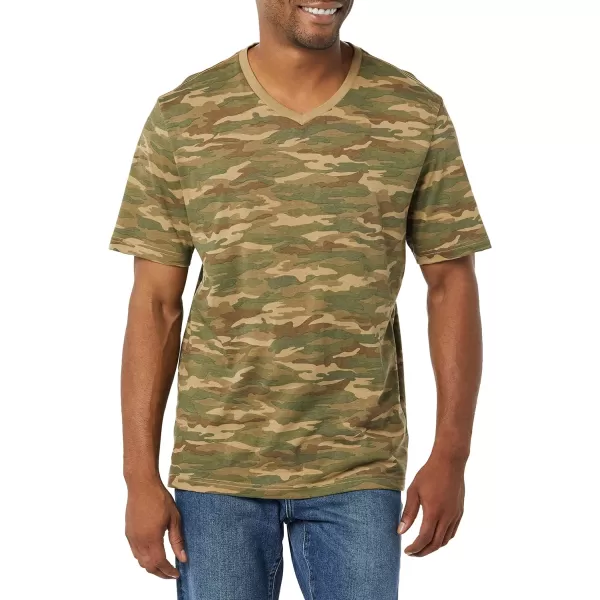 Amazon Essentials Mens RegularFit ShortSleeve VNeck TShirt Available in Big amp Tall Pack of 2BlackCamo Print