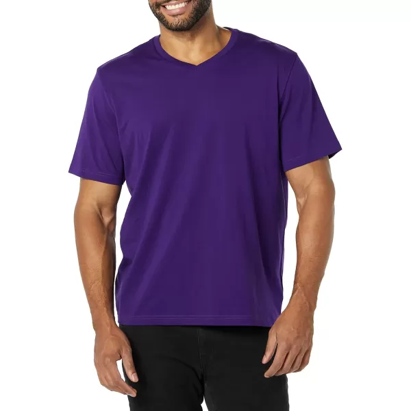 Amazon Essentials Mens RegularFit ShortSleeve VNeck TShirt Available in Big amp Tall Pack of 2BlackDark Purple