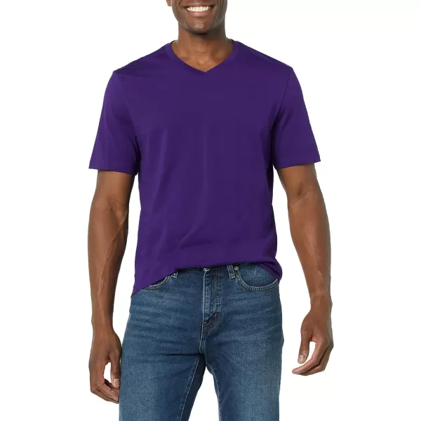 Amazon Essentials Mens RegularFit ShortSleeve VNeck TShirt Available in Big amp Tall Pack of 2BlackDark Purple